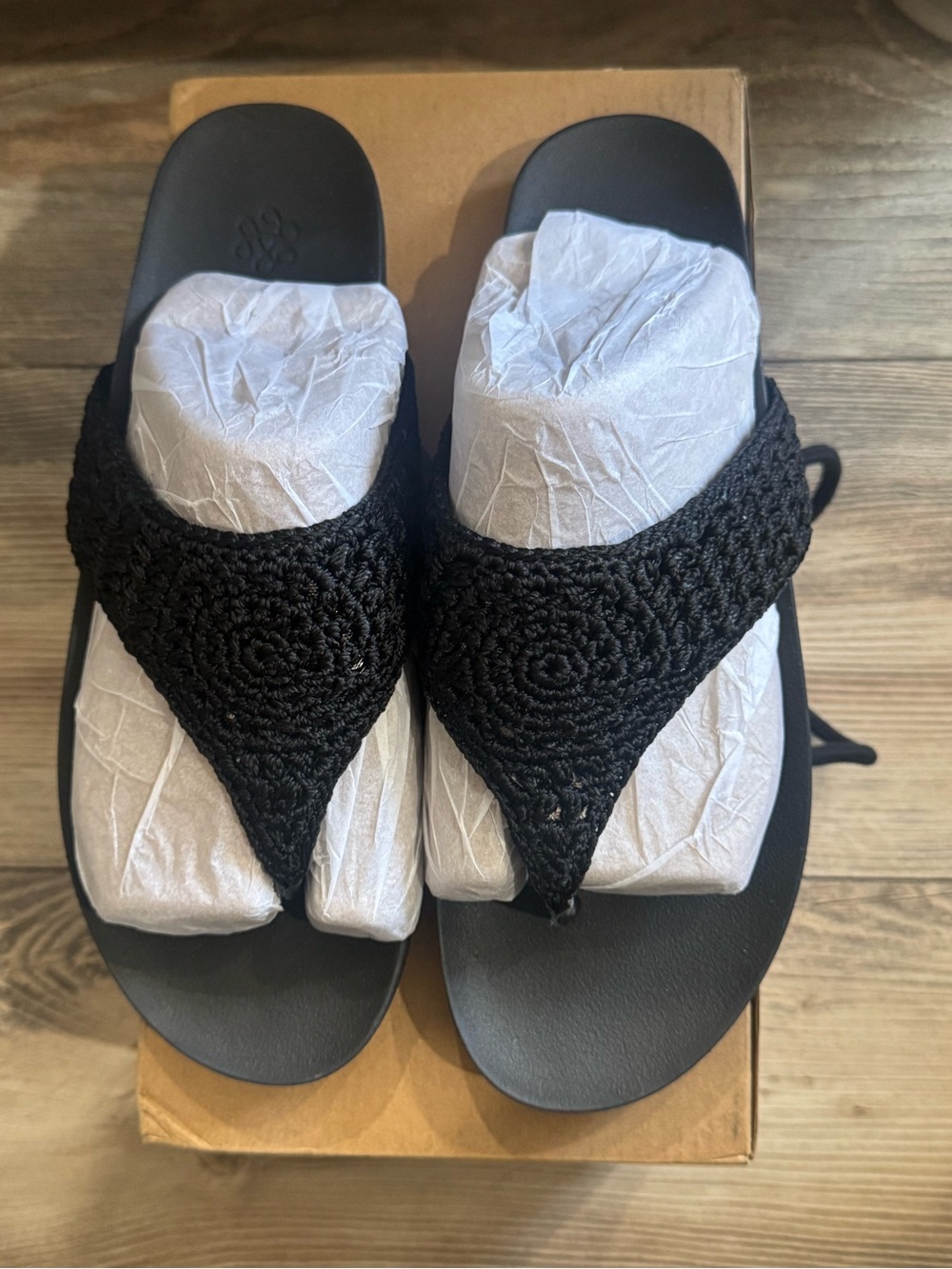 Woven Crochet Thong Sandals - Black “the Sak”